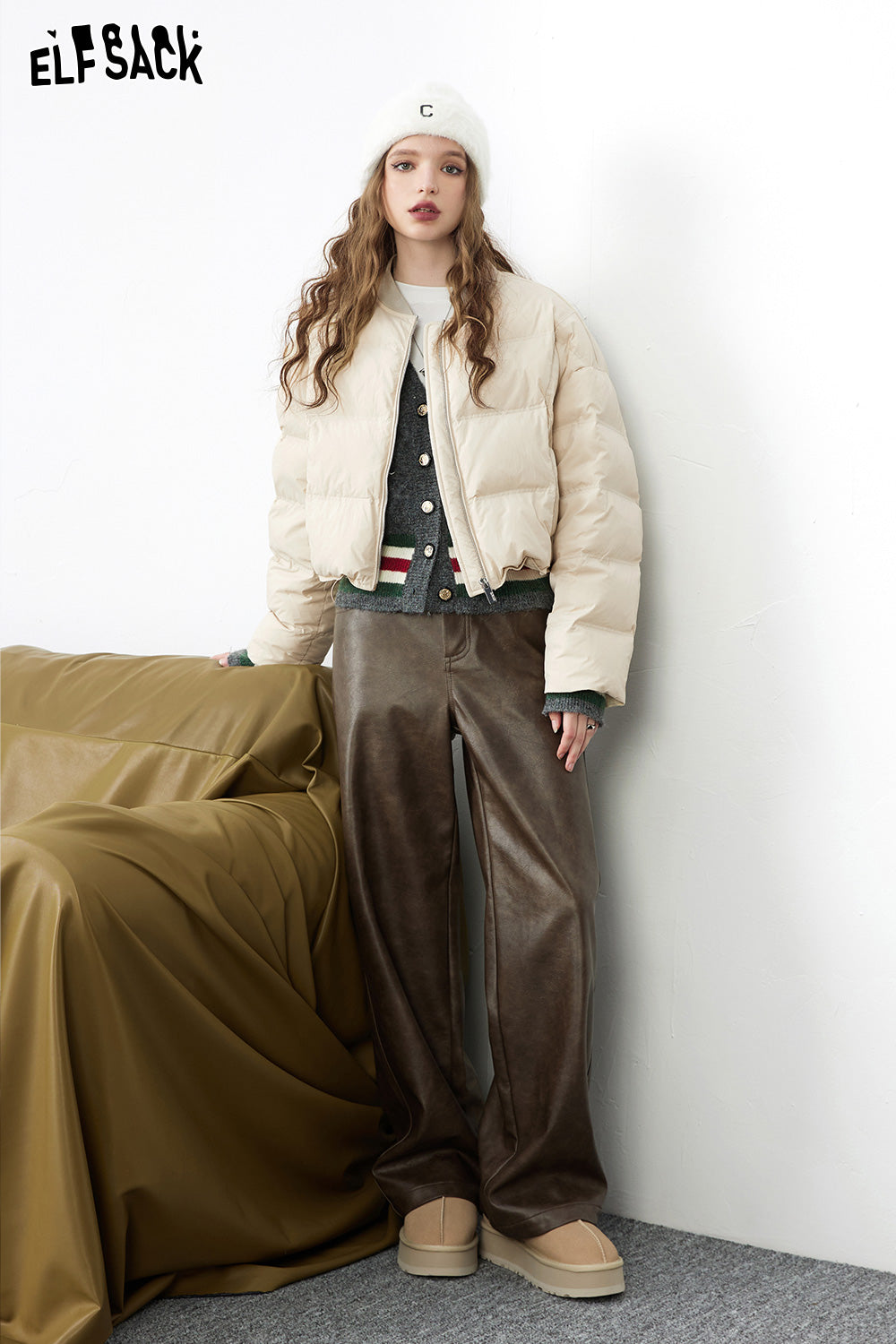 ELFSACK Solid Pure Short Down Jacket Women Minimalist Coats