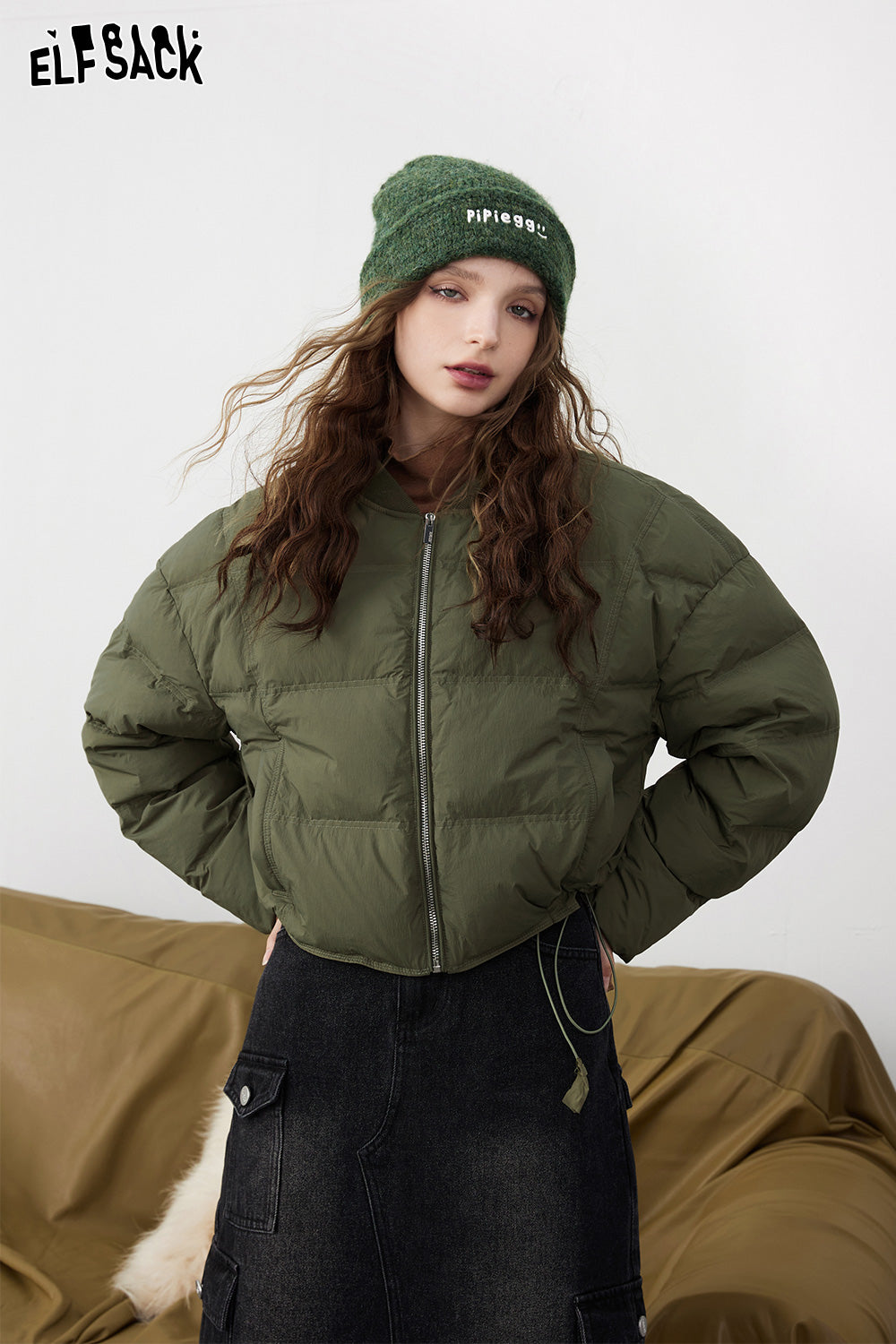 ELFSACK Solid Pure Short Down Jacket Women Minimalist Coats