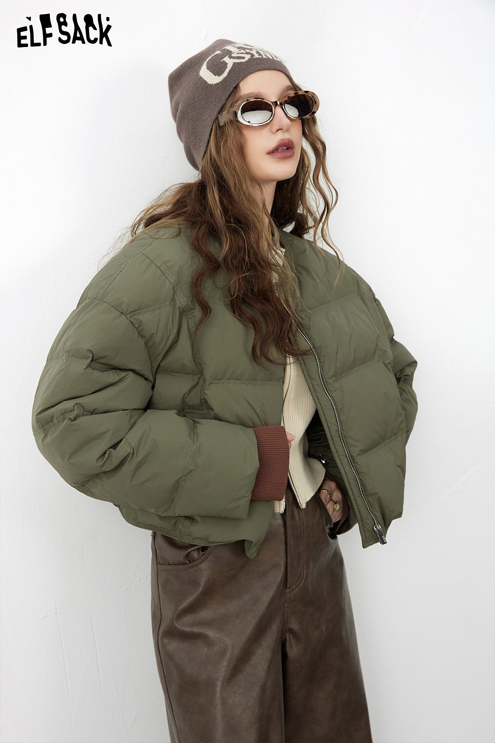 ELFSACK Solid Pure Short Down Jacket Women Minimalist Coats