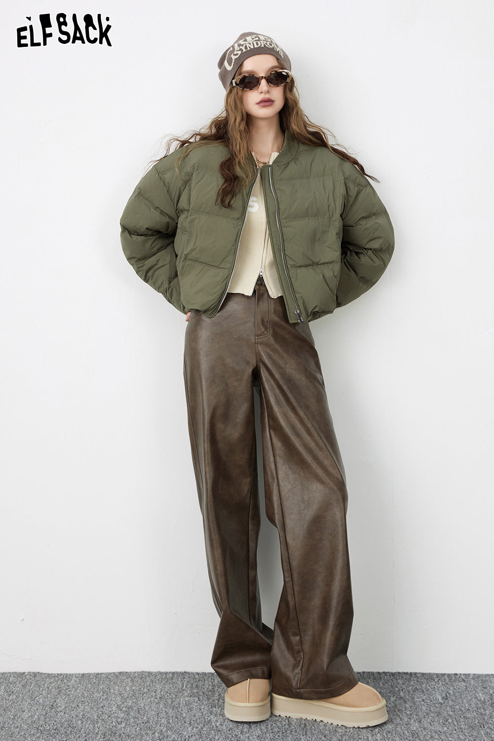 ELFSACK Solid Pure Short Down Jacket Women Minimalist Coats