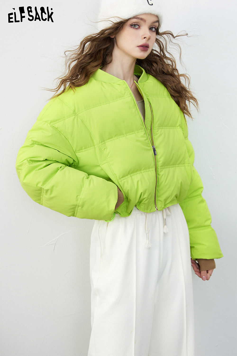 ELFSACK Solid Pure Short Down Jacket Women Minimalist Coats