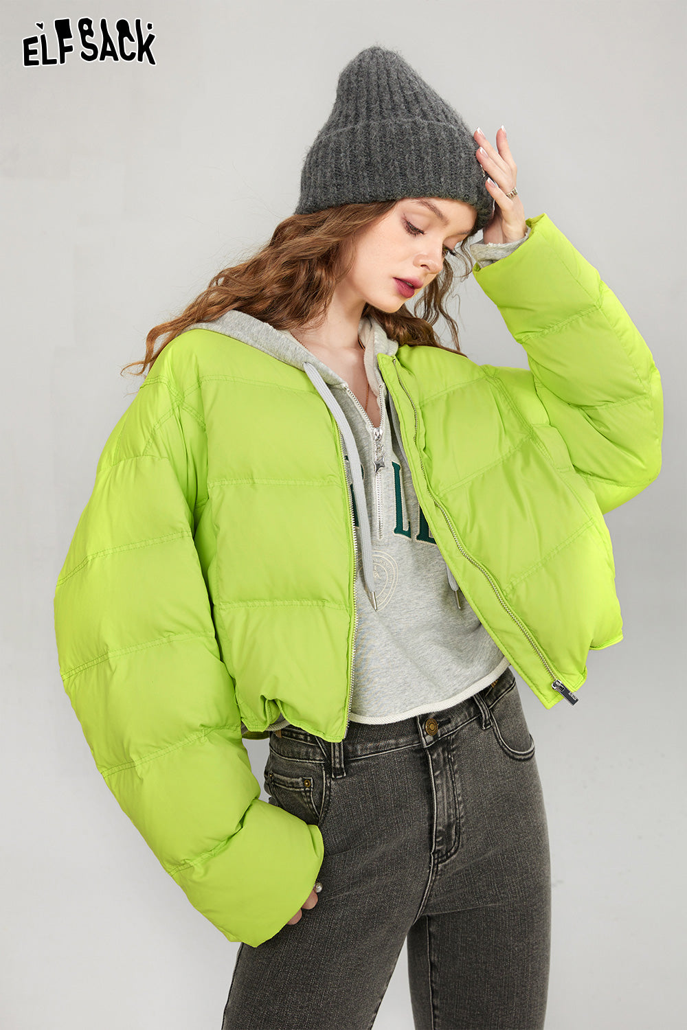 ELFSACK Solid Pure Short Down Jacket Women Minimalist Coats