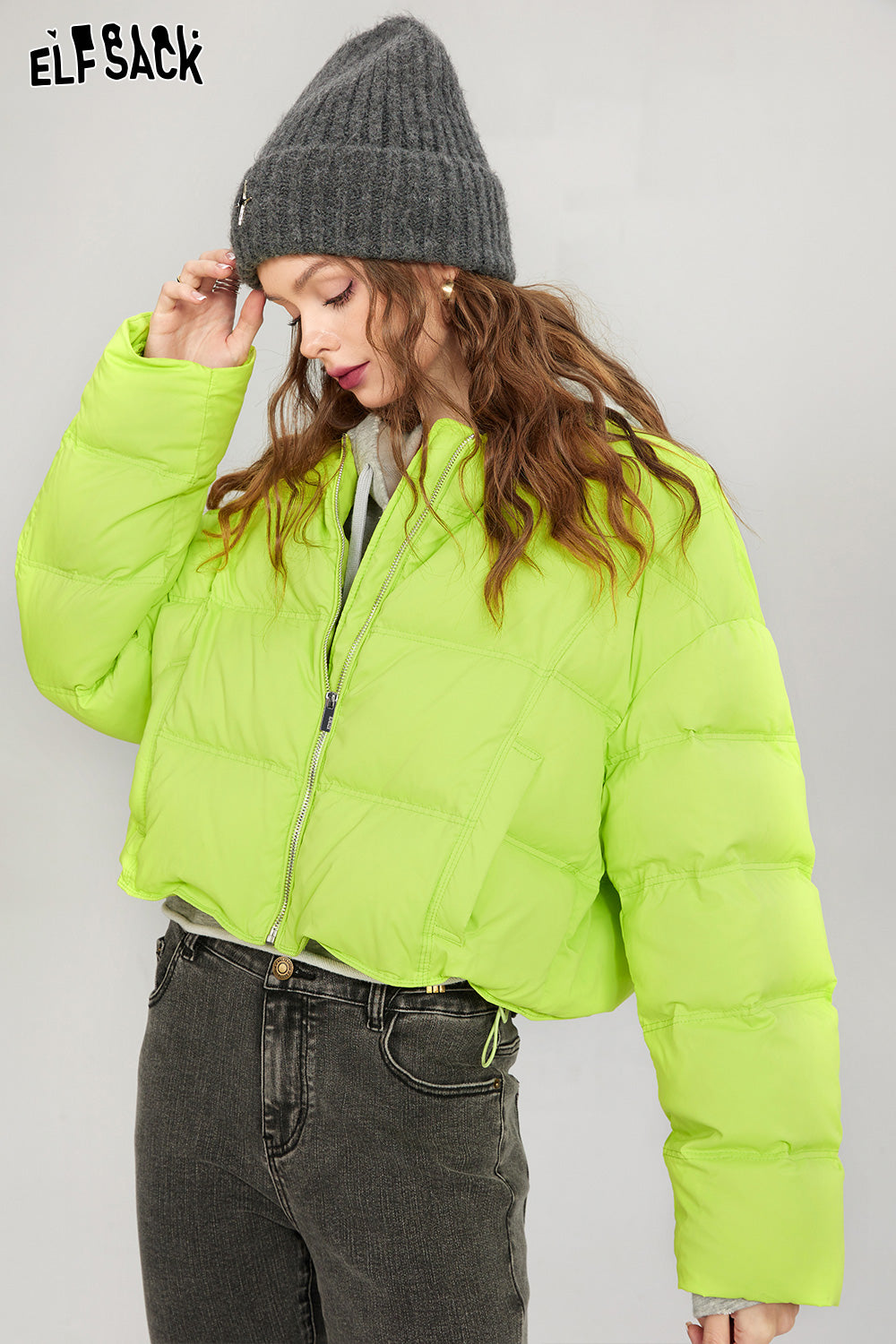 ELFSACK Solid Pure Short Down Jacket Women Minimalist Coats