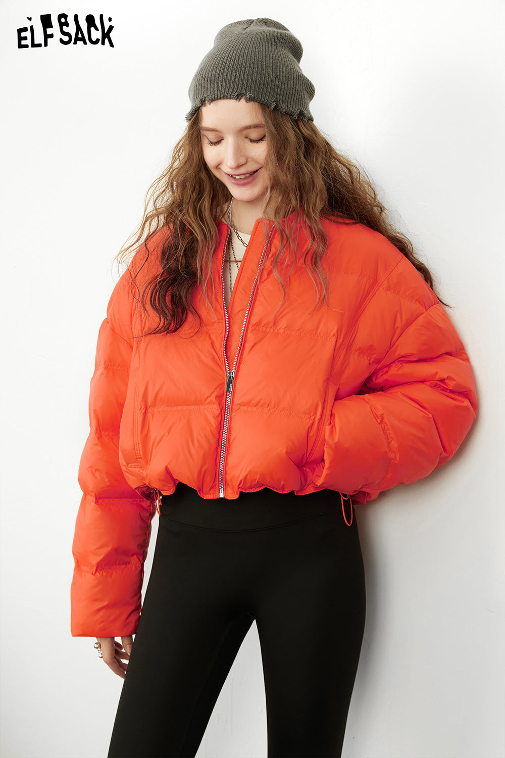 ELFSACK Solid Pure Short Down Jacket Women Minimalist Coats