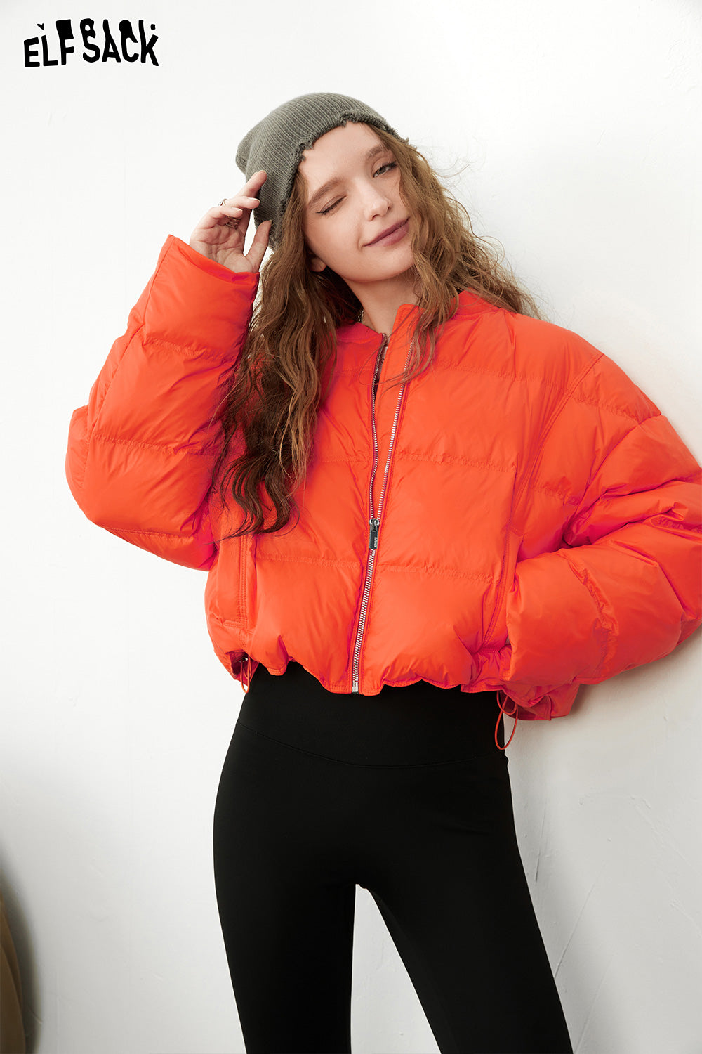 ELFSACK Solid Pure Short Down Jacket Women Minimalist Coats