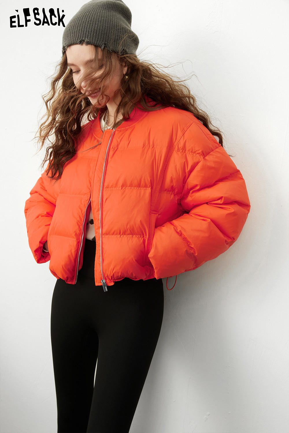 ELFSACK Solid Pure Short Down Jacket Women Minimalist Coats