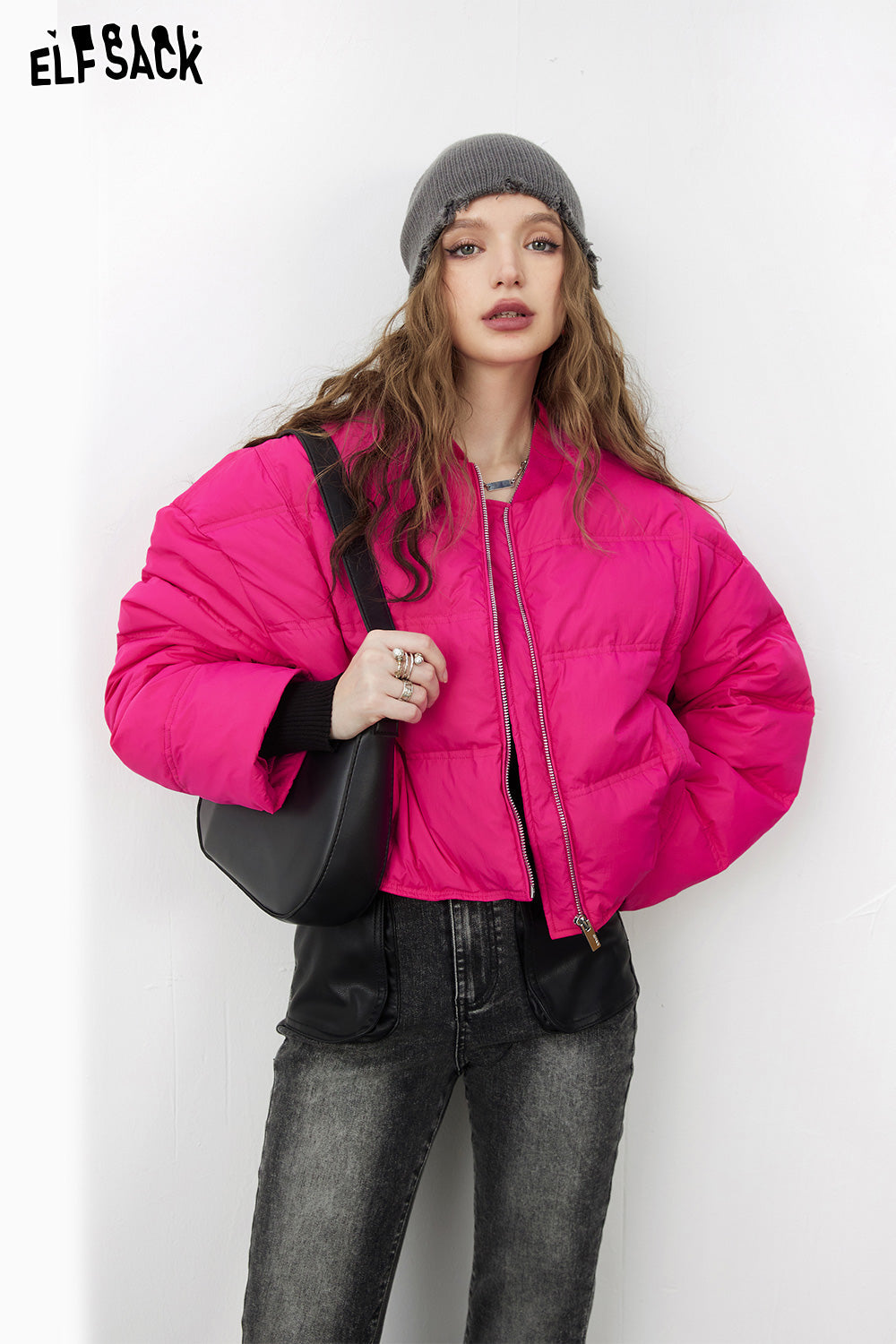 ELFSACK Solid Pure Short Down Jacket Women Minimalist Coats
