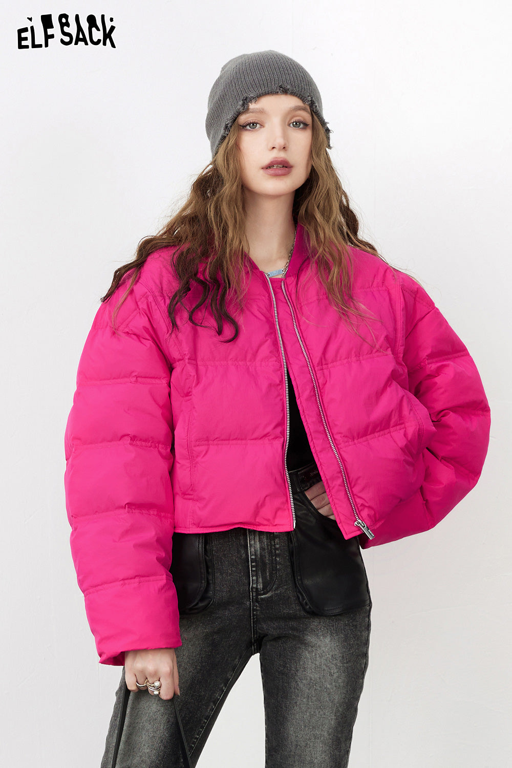 ELFSACK Solid Pure Short Down Jacket Women Minimalist Coats