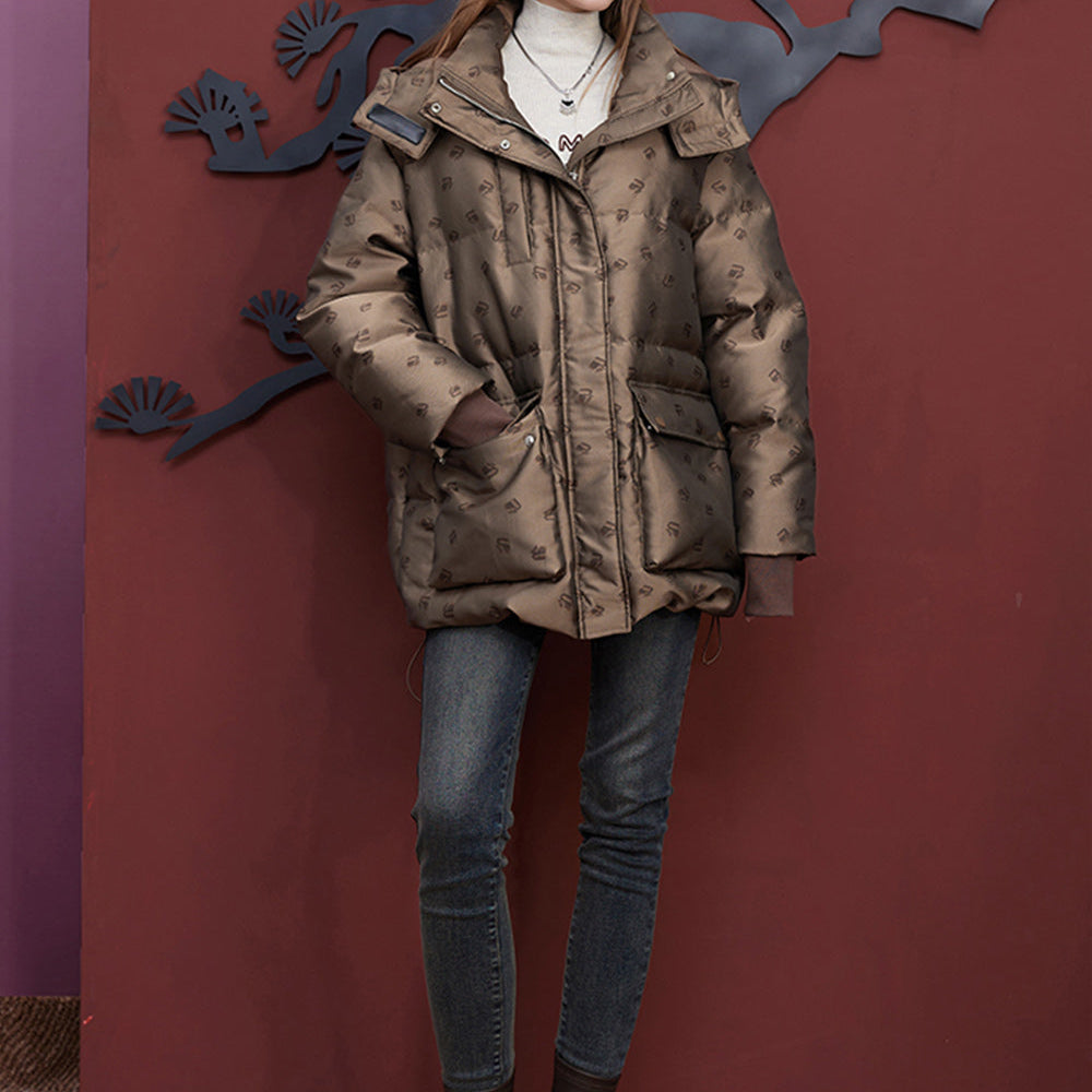 
                  
                    ELFSACK Brown Down Coats Women 2023 Winter Loose Mid-length Designed Jackets
                  
                