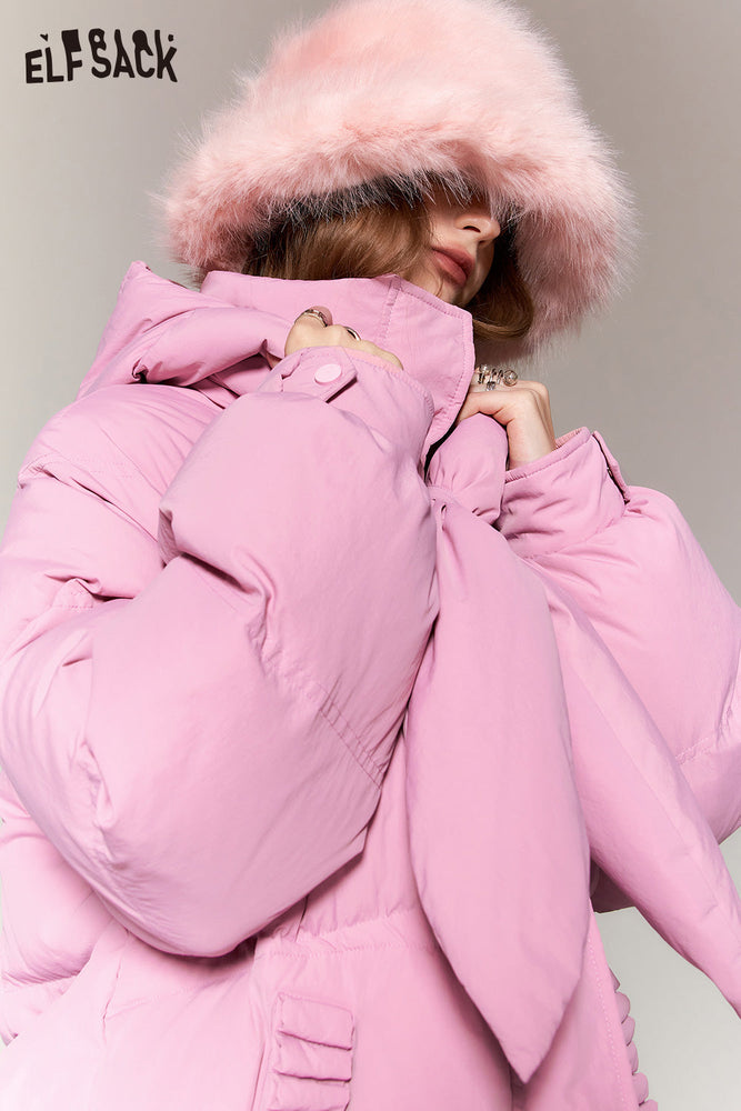 
                  
                    ELFSACK Kawaii Pink Down Coats Women 2023 Winter New Plus Size Mid-length Designed Outwears
                  
                