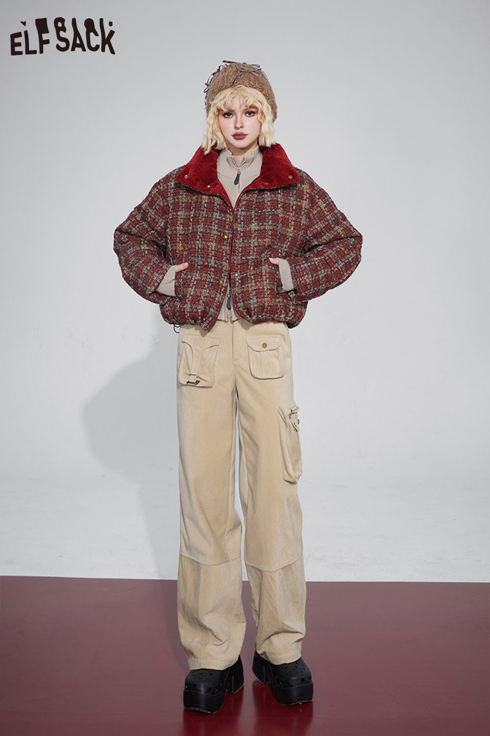 ELFSACK Christmas Korean Fashion Down Coats Women Designer Outwears