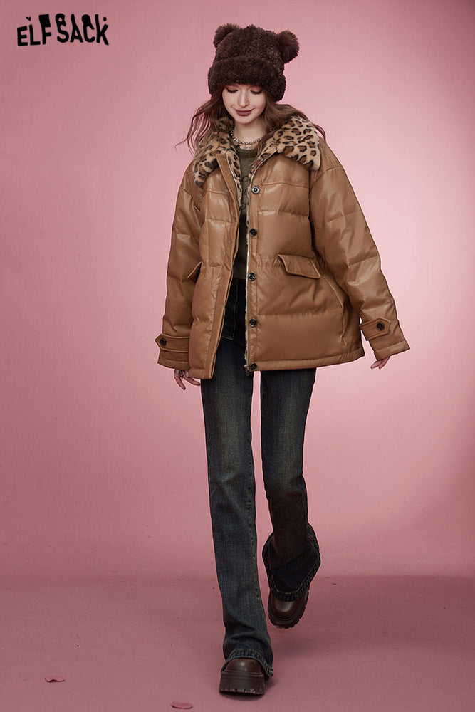 
                  
                    ELFSACK Korean Fashion PU Spliced Down Coats Women 2023 Winter New Designer Outwears
                  
                