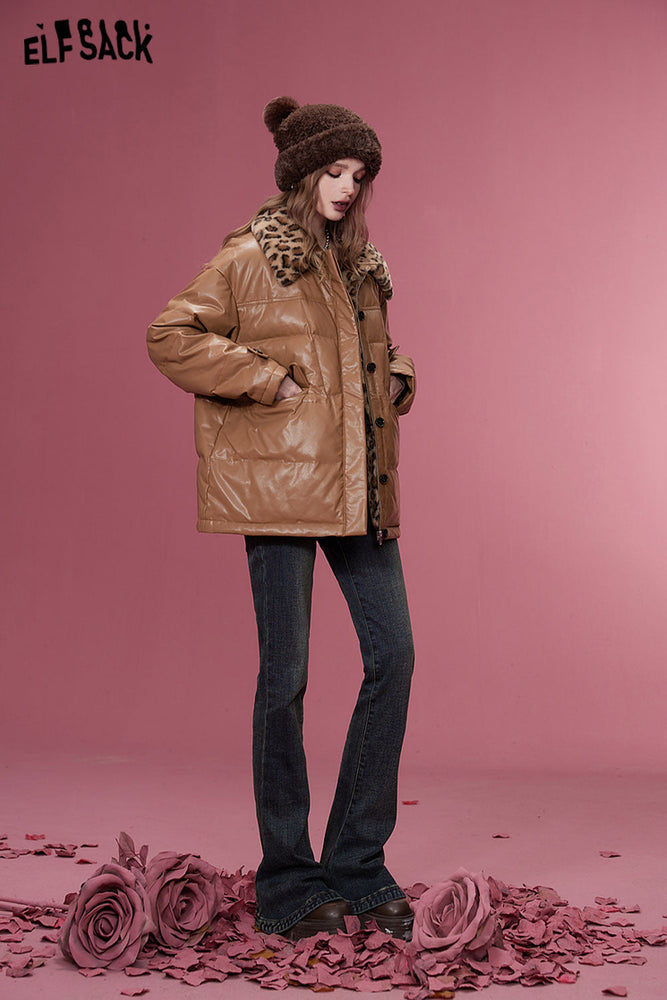 
                  
                    ELFSACK Korean Fashion PU Spliced Down Coats Women 2023 Winter New Designer Outwears
                  
                