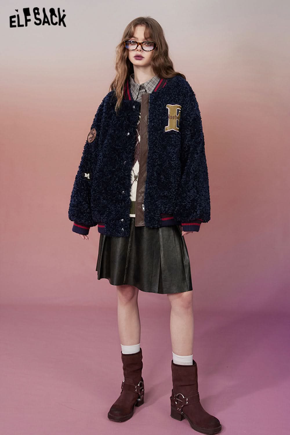 ELFSACK Gyary Y2K 2000s PU Skirt Women Korean Fashion Designer Bottom