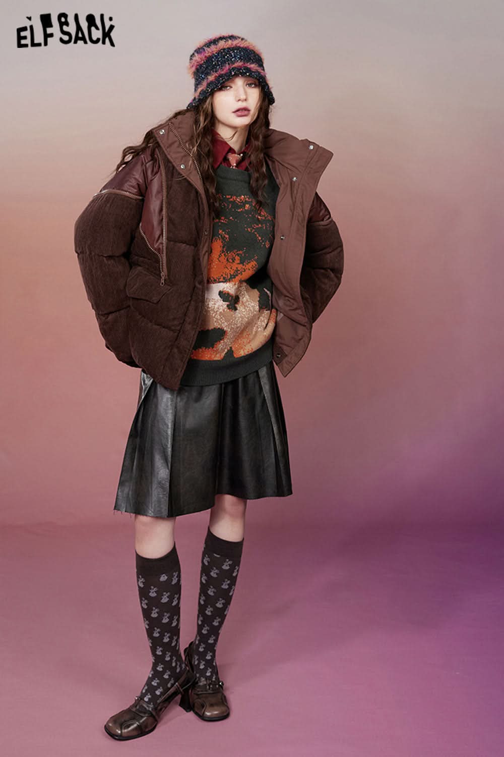 ELFSACK Gyary Y2K 2000s PU Skirt Women Korean Fashion Designer Bottom