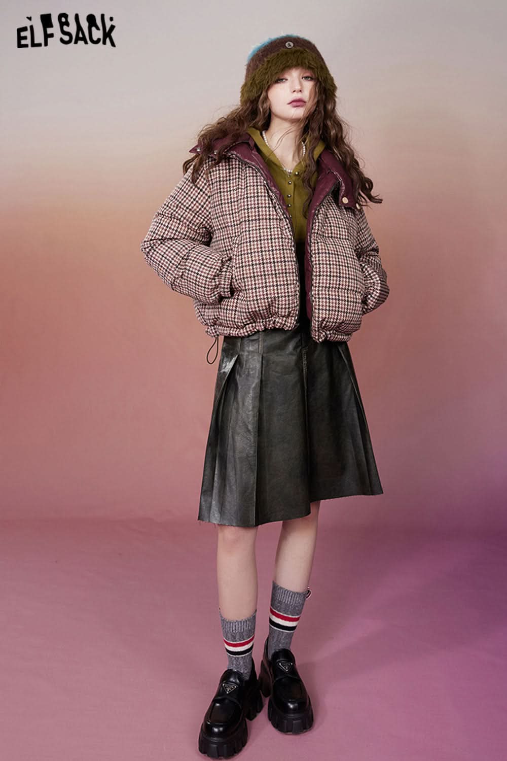 ELFSACK Gyary Y2K 2000s PU Skirt Women Korean Fashion Designer Bottom