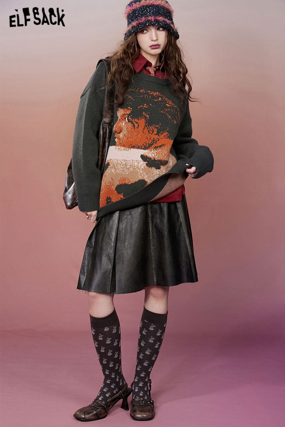 ELFSACK Gyary Y2K 2000s PU Skirt Women Korean Fashion Designer Bottom