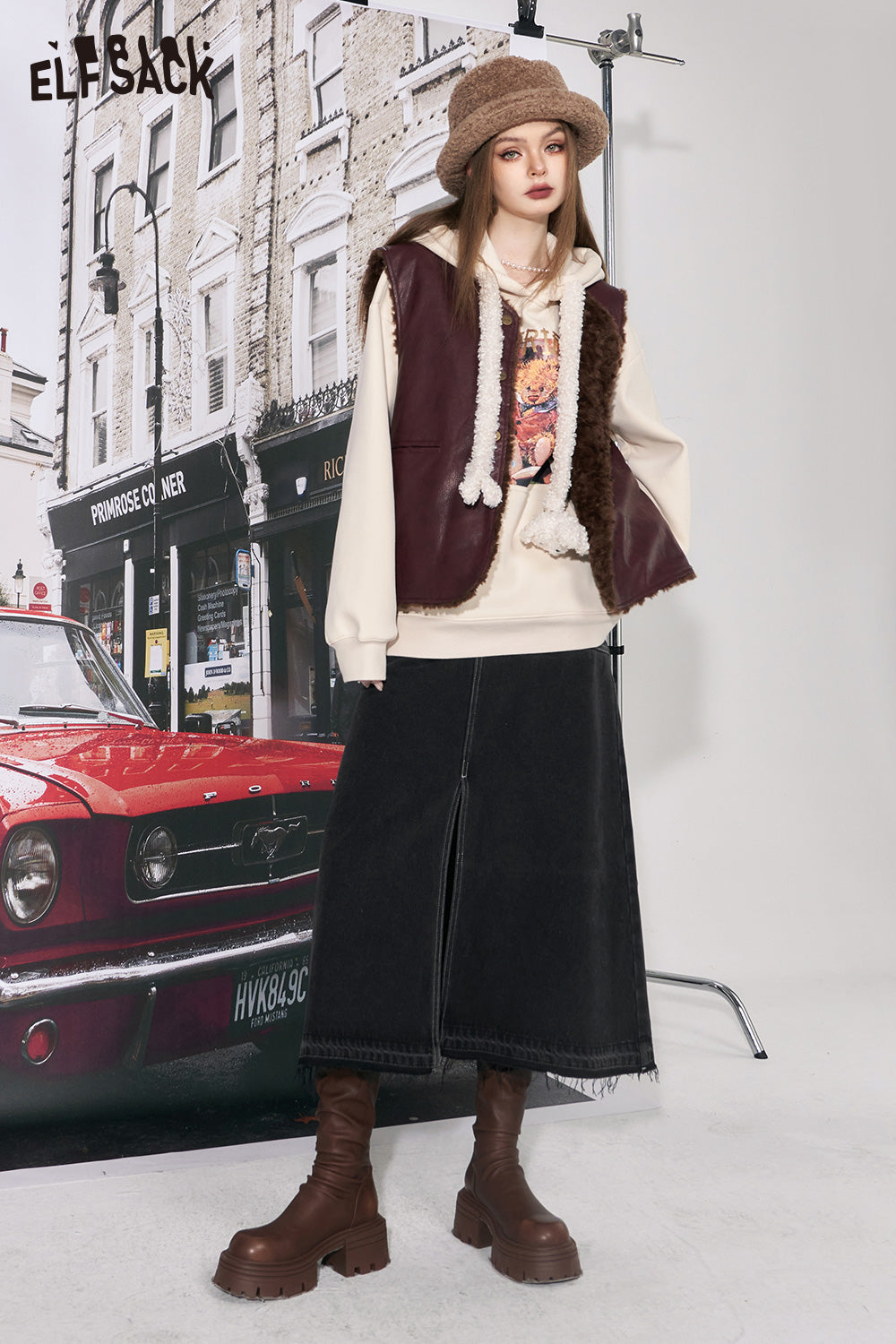 ELFSACK High Waist Denim Skirt Women Korean Fashion Bottom