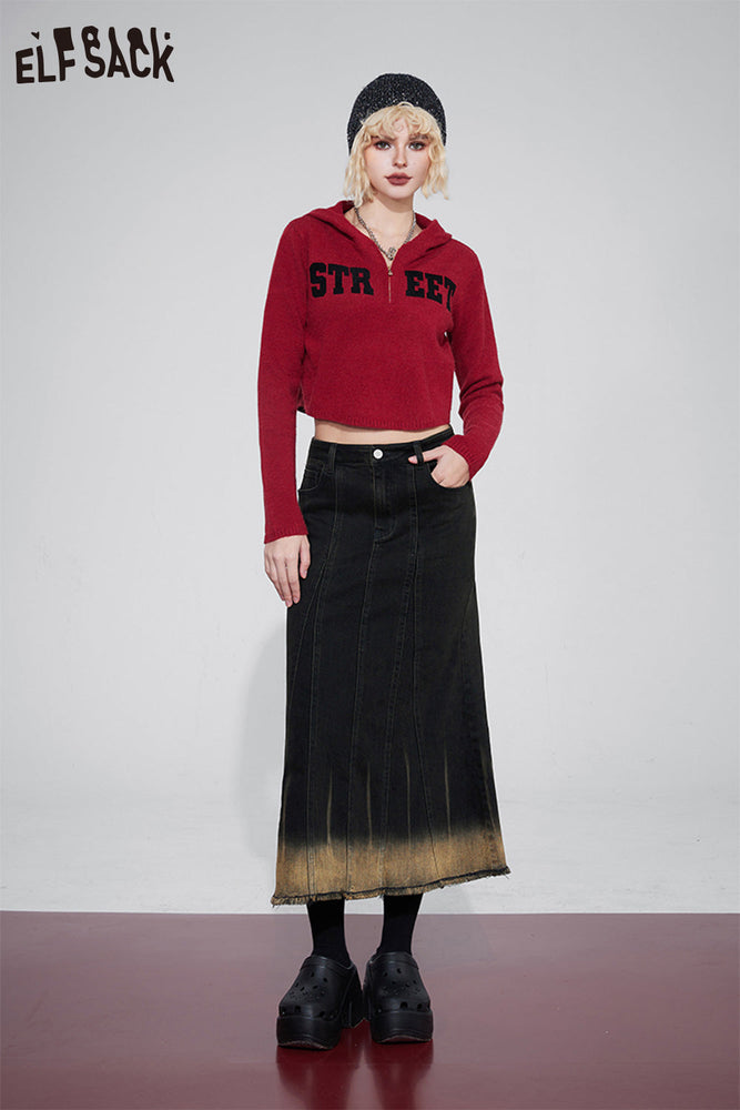 
                  
                    ELFSACK Gyary Y2K 2000s Mid-length Fishtail Skirt Women 2023 Winter New Designer Bottom
                  
                