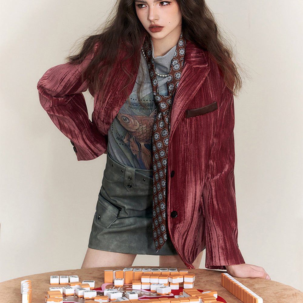 
                  
                    ELFSACK Red Velvet Suit Jackets Women 2023 Winter New Chinese Style Designer Coats
                  
                