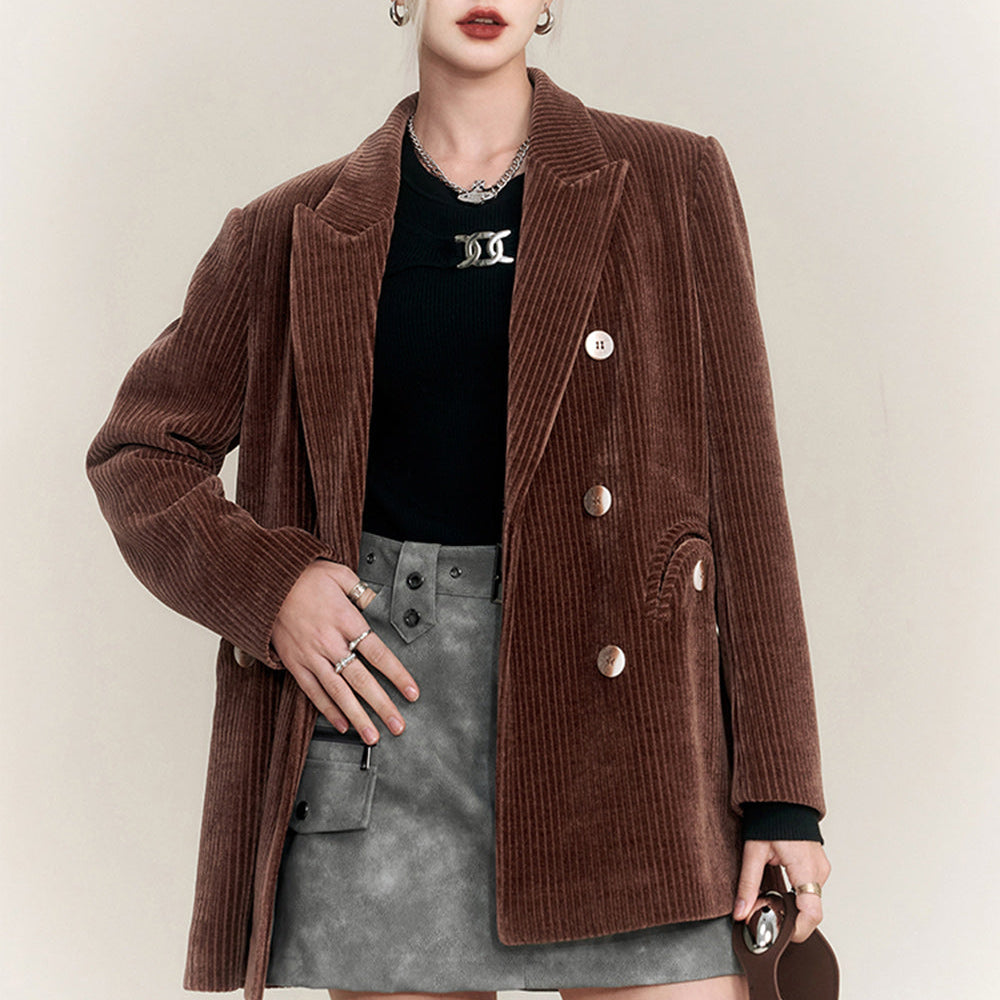 ELFSACK Chenille Brown Suit Jackets Women 2023 Winter New Retro Designer Coats
