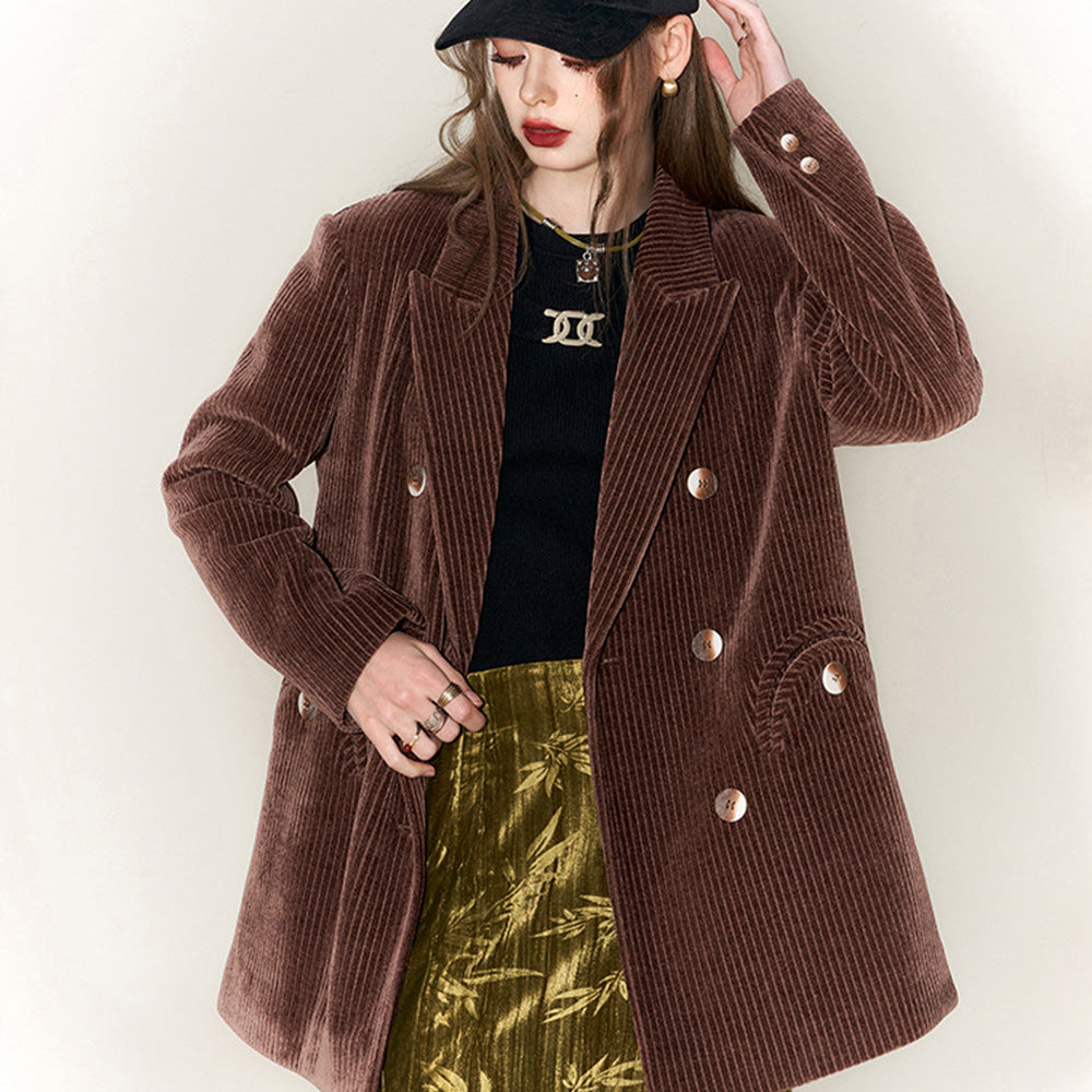 ELFSACK Chenille Brown Suit Jackets Women 2023 Winter New Retro Designer Coats