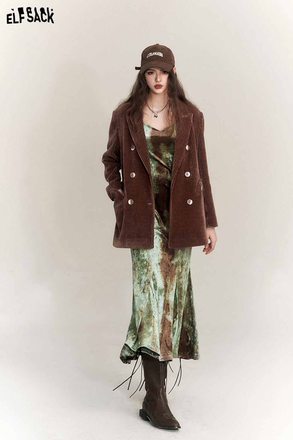 ELFSACK Chenille Brown Suit Jackets Women Retro Designer Coats