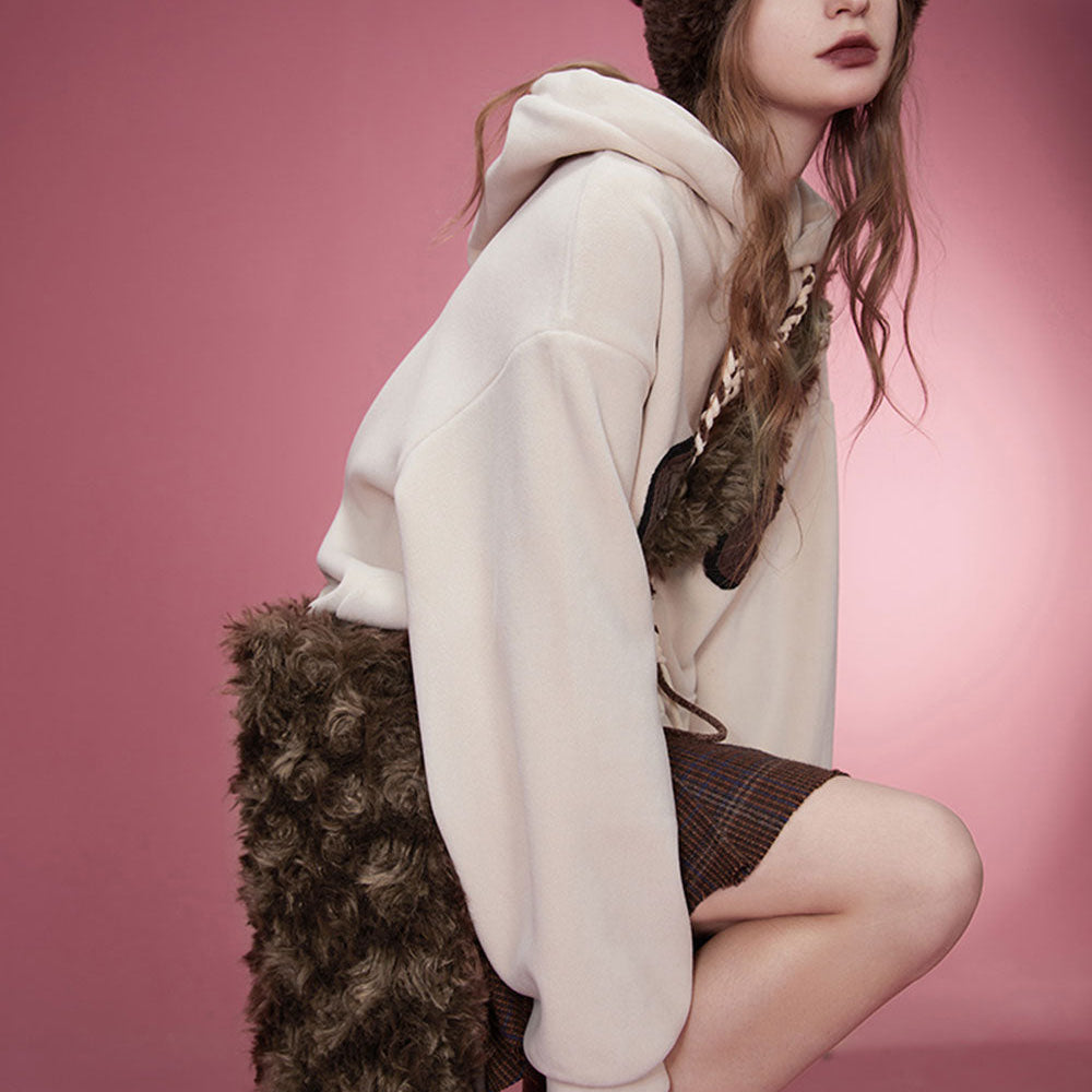 ELFSACK Korean Fashion Fluffy Bag Women 2023 Winter New Designer Accessorize