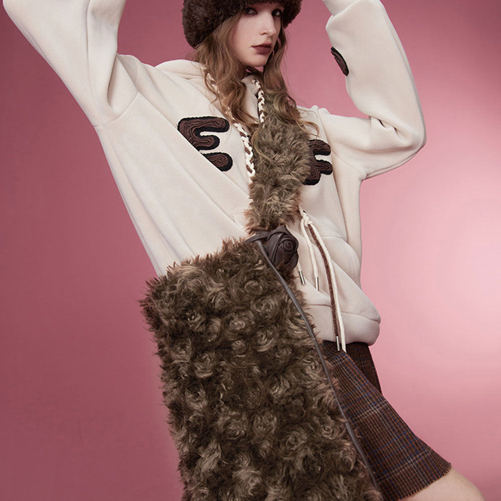 ELFSACK Korean Fashion Fluffy Bag Women 2023 Winter New Designer Accessorize