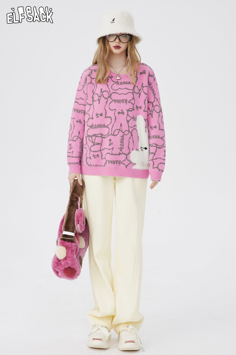 ELFSACK Pullover Sweaters Embroidery Print long sleeves y2k Spring Loose Basic Daily Tops