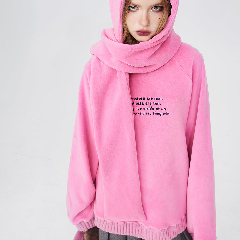 ELFSACK Lightweight Rabbit Hoodied Sweatshirt For Women Free Scarf Y2k Cute Sweet Long Sleeve Dressy Casual Tops 2024 Spring New