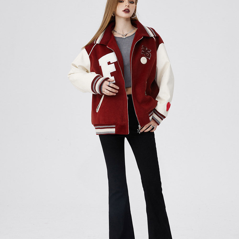 
                  
                    ELFSACK American Trend Stitching Baseball Uniform Youth Embroidered Loose Jacket for Women Letter Striped Collar Windproof Outfit
                  
                