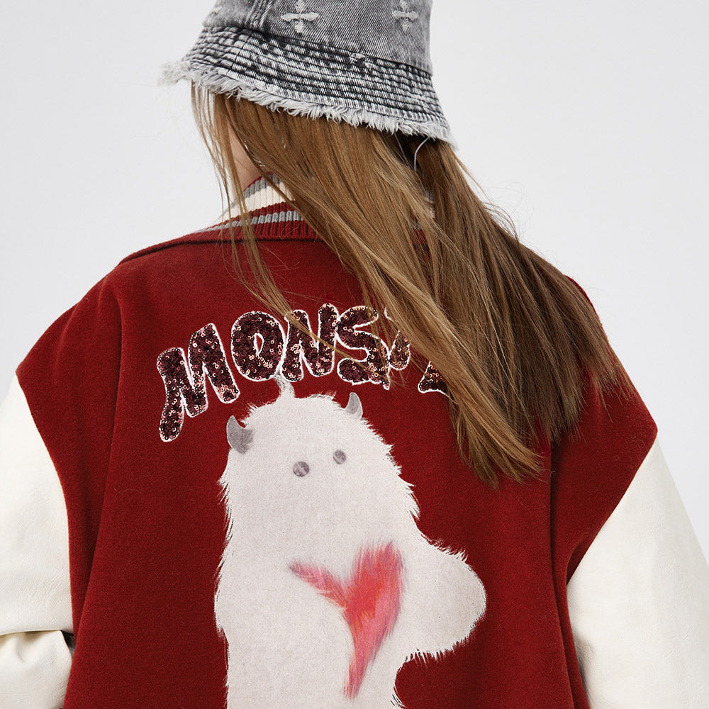 
                  
                    ELFSACK American Trend Stitching Baseball Uniform Youth Embroidered Loose Jacket for Women Letter Striped Collar Windproof Outfit
                  
                