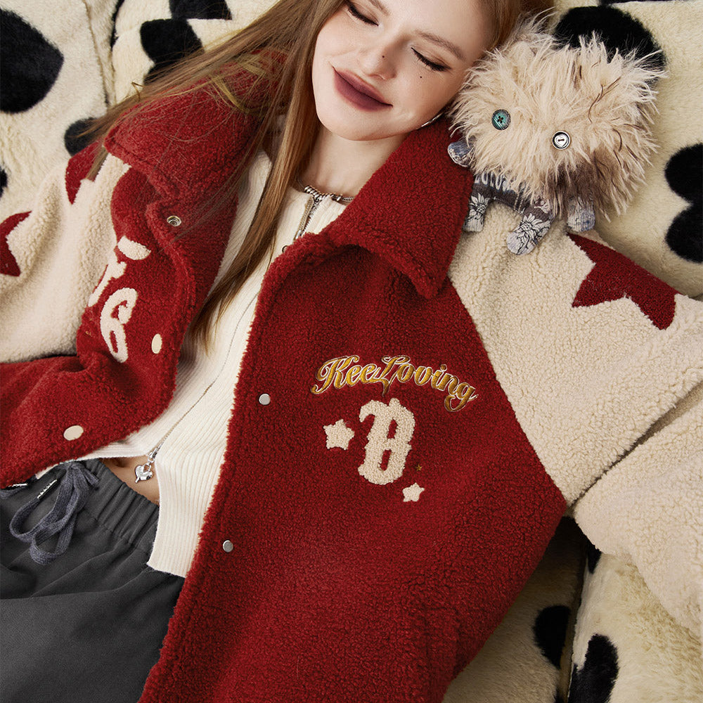 
                  
                    ELFSACK Korean Warm Plush Jacket for Women Spring/Winter Loose Plush Thickened Cotton Zipper Overcoat
                  
                