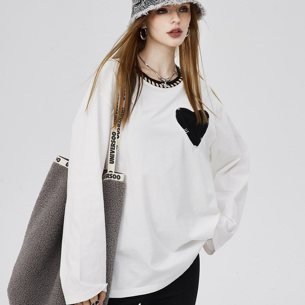 
                  
                    ELFSACK Underwear Women Bottoming Shirt Spring Slim Basic Long-Sleeved T-Shirt Loose Heart Embroidered 2024 Spring New
                  
                