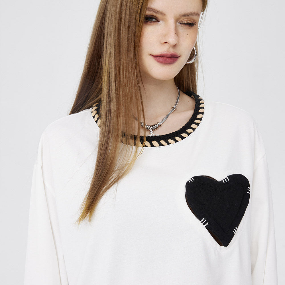 
                  
                    ELFSACK Underwear Women Bottoming Shirt Spring Slim Basic Long-Sleeved T-Shirt Loose Heart Embroidered 2024 Spring New
                  
                