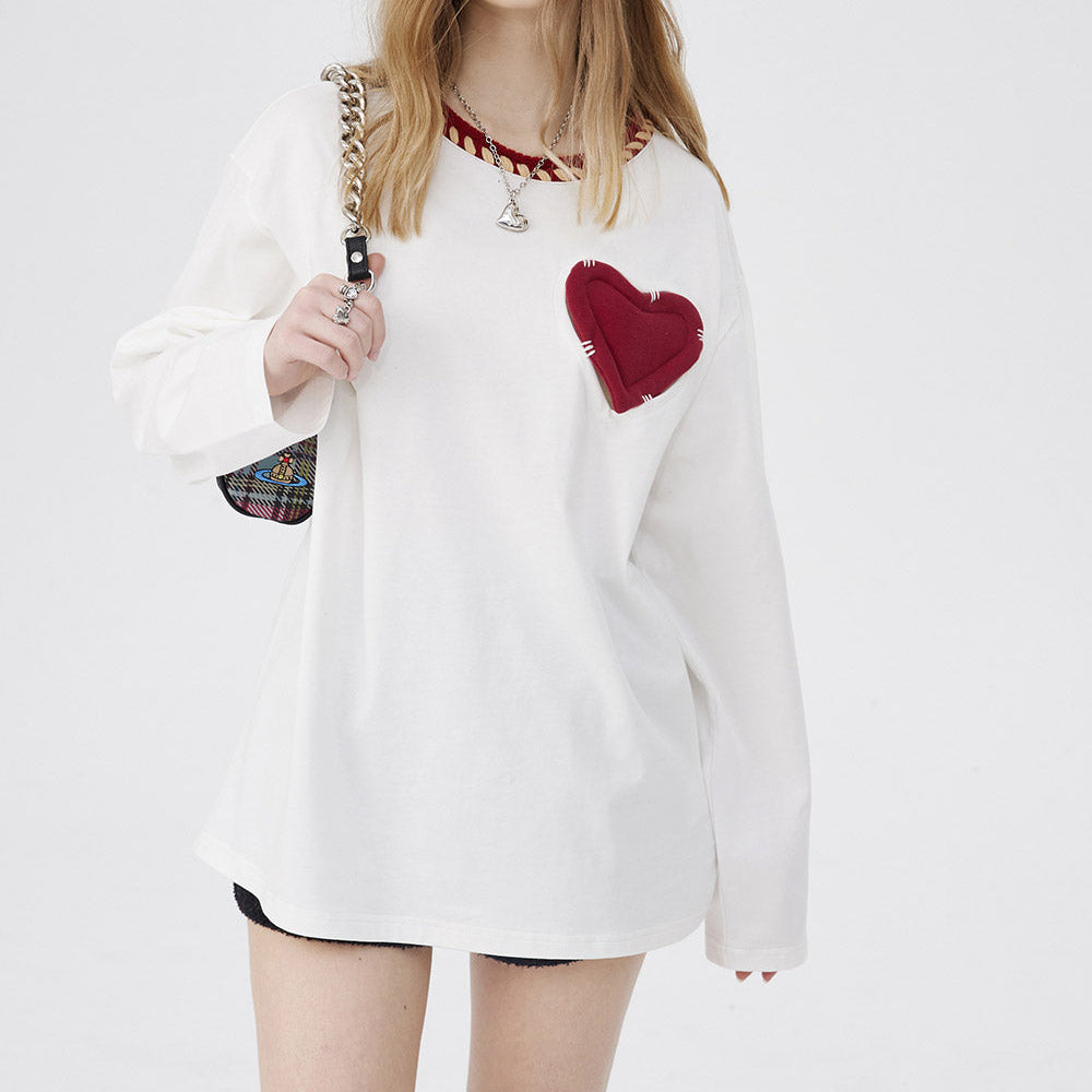 
                  
                    ELFSACK Underwear Women Bottoming Shirt Spring Slim Basic Long-Sleeved T-Shirt Loose Heart Embroidered 2024 Spring New
                  
                
