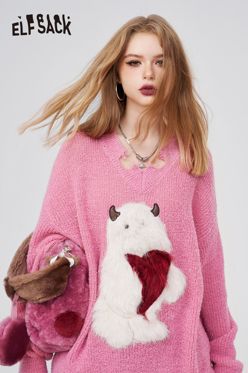 ELFSACK Underwear Women Bottoming Shirt Spring Slim Basic Long-Sleeved Knit T-Shirt Loose Heart Embroidered Spring New