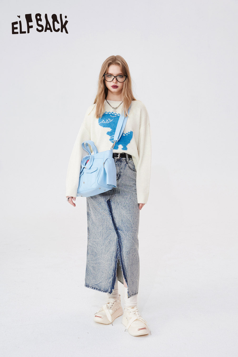ELFSACK Underwear Women Bottoming Shirt Spring Slim Basic Long-Sleeved Knit T-Shirt Loose Dinosaur Embroidered Spring New