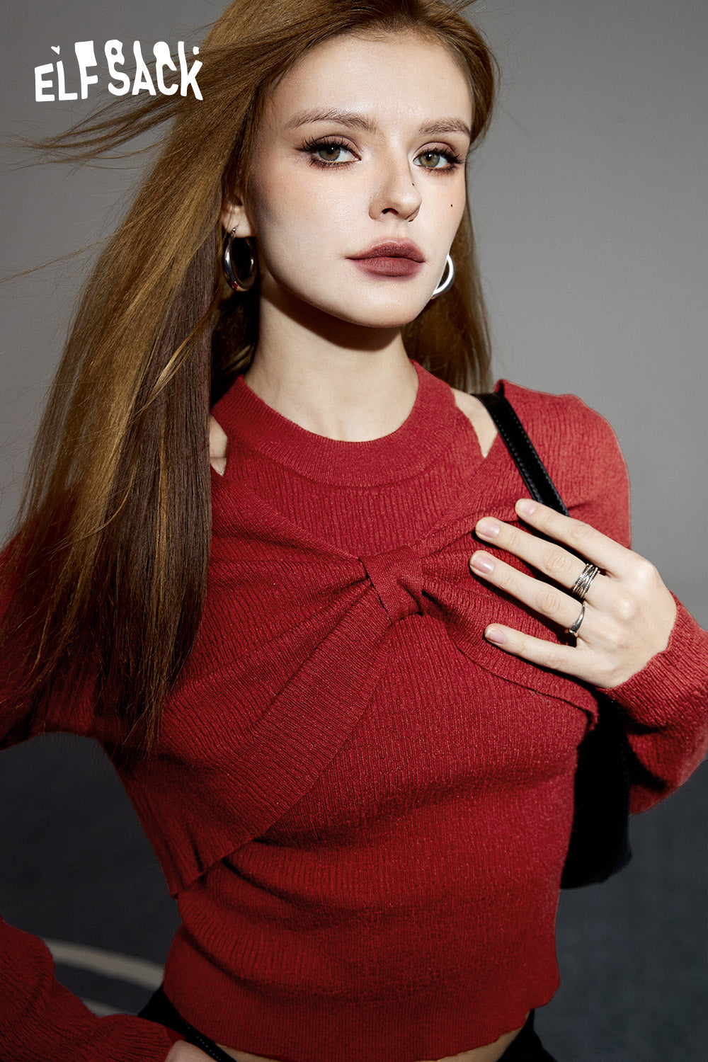 ELFSACK Underwear Women Bottoming Shirt Spring Slim Basic Long-Sleeved Knit T-Shirt Spring New