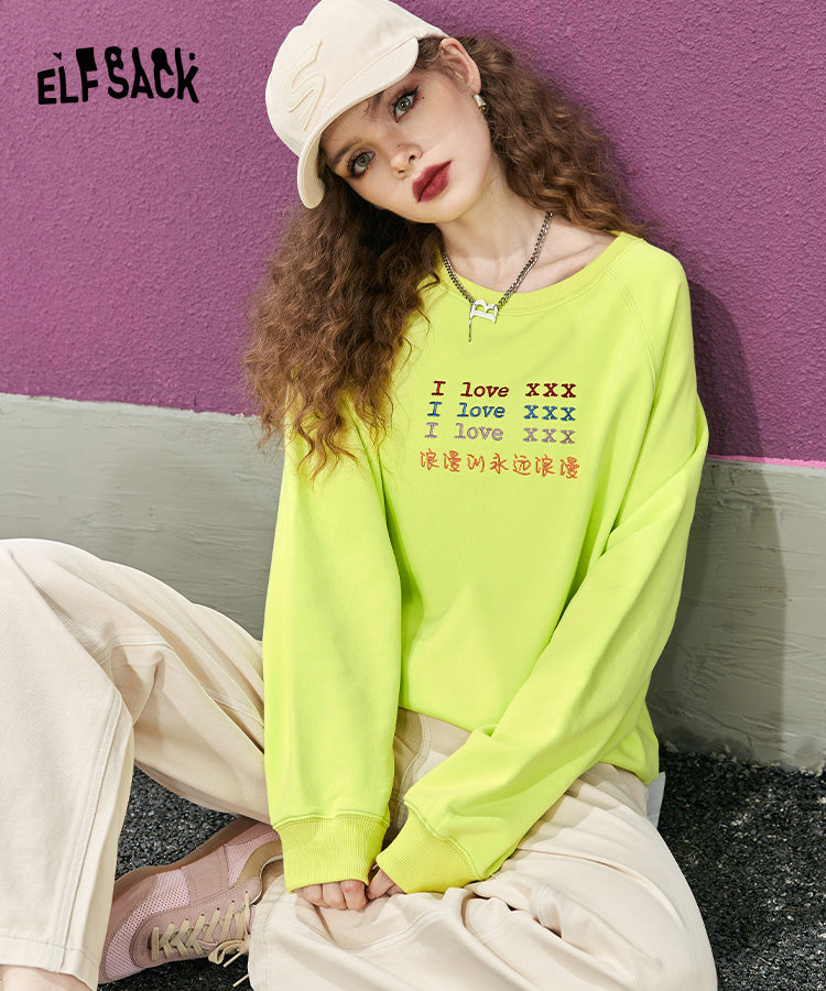 ELFSACK Letter Embroidered Long Sleeve Hoodies
