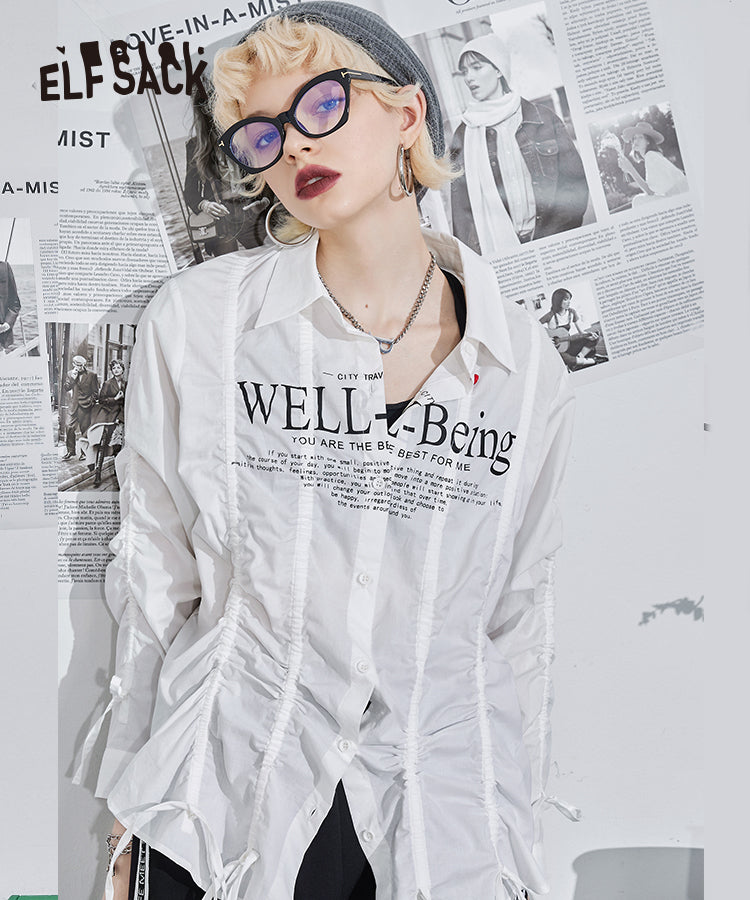 
                  
                    Well-Being Letter Print Drawstring Shirt
                  
                