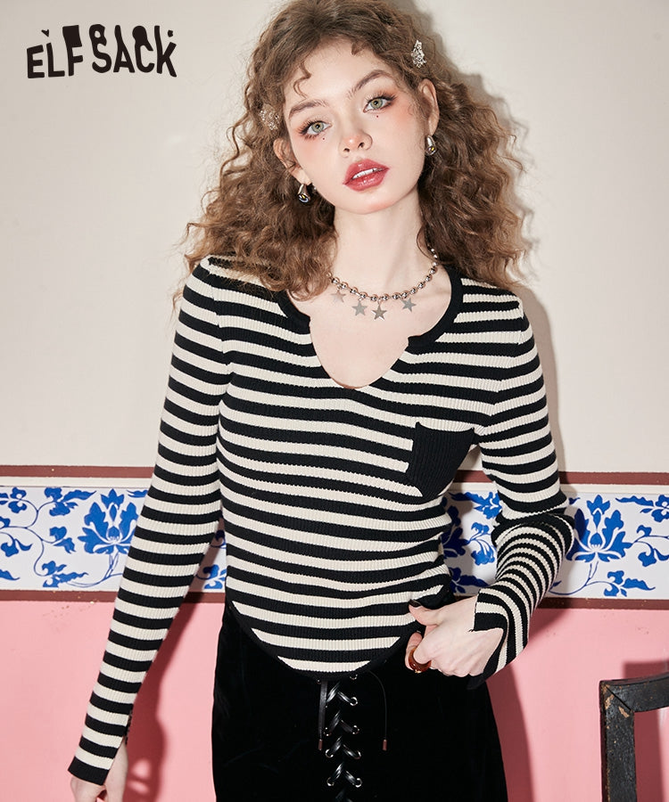 
                  
                    ELFSACK Black and White Striped Pullover Sweaters
                  
                