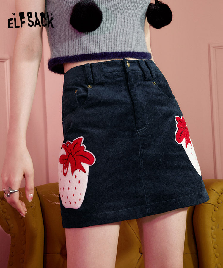 ELFSACK Strawberry Corduroy Skirt