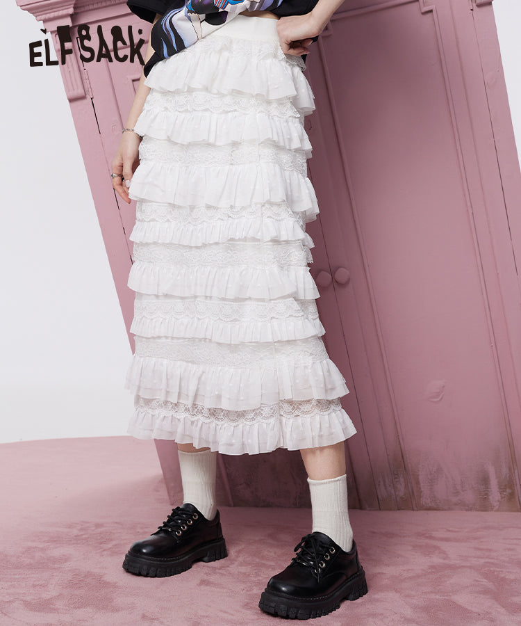 
                  
                    ELFSACK Lace Chiffon Mid-length High Waist Cake Skirts
                  
                