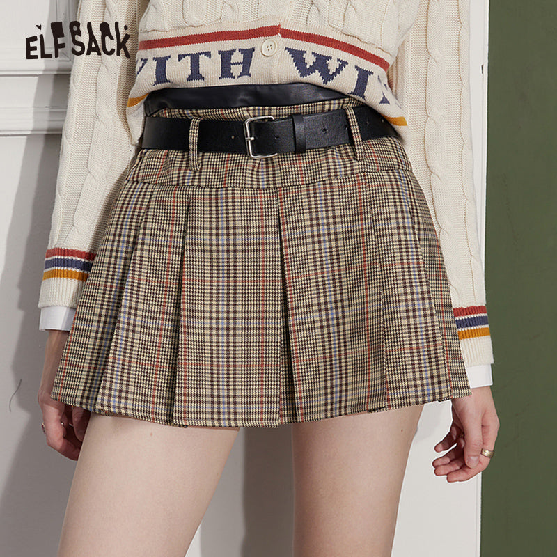 
                  
                    ELFSACK High Waist Plaid Pleated Skirt Women 2023 Autumn Basic Bottom
                  
                