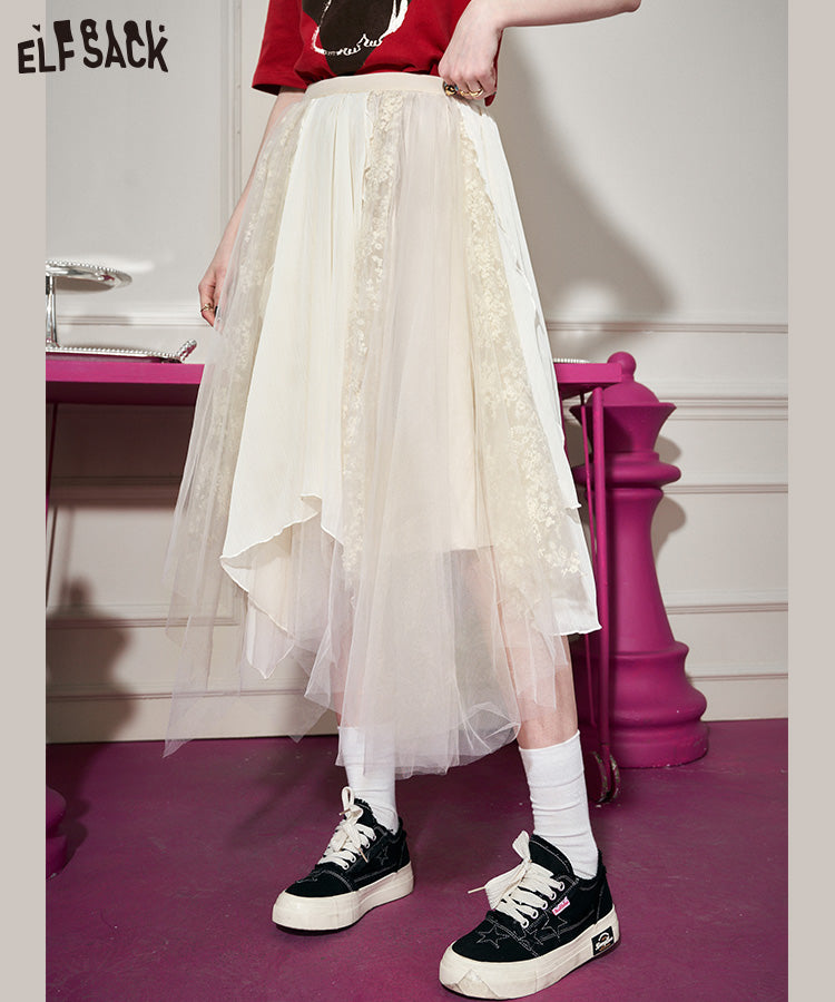 
                  
                    ELFSACK White Lace Irregular Cut Skirt
                  
                