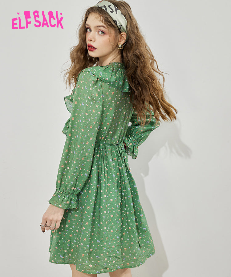
                  
                    ELFSACK Green Ruched Floral Dresses
                  
                
