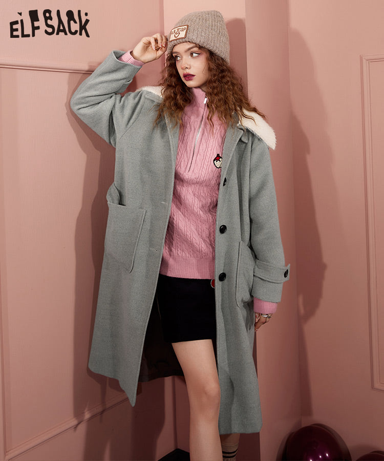 
                  
                    ELFSACK Collar Detachable Gray Wool Coats
                  
                