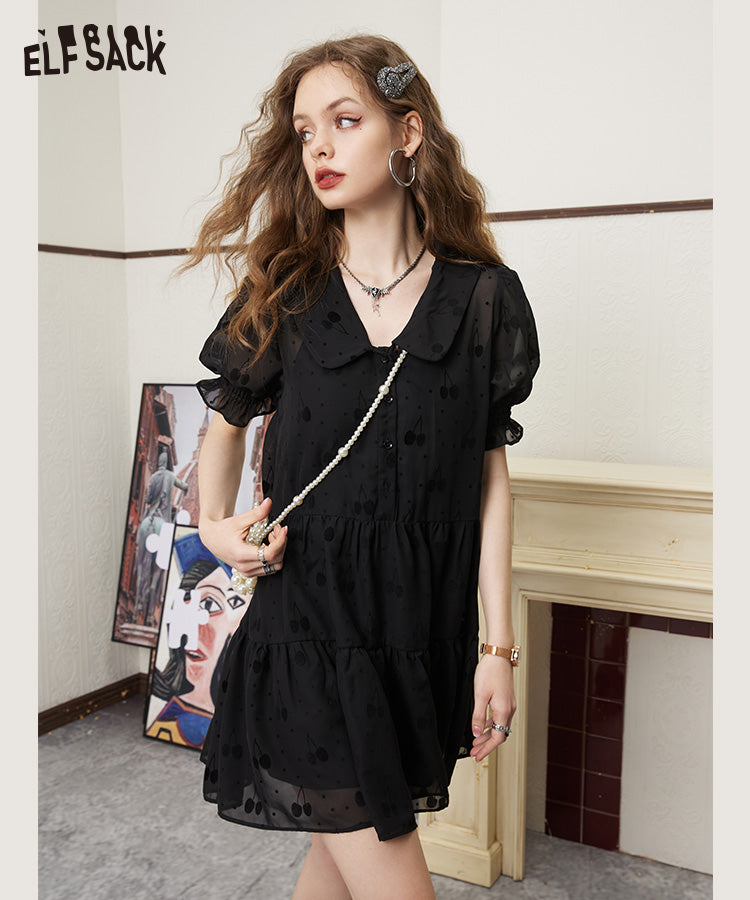 ELFSACK Summer Black Short Sleeve Dresses